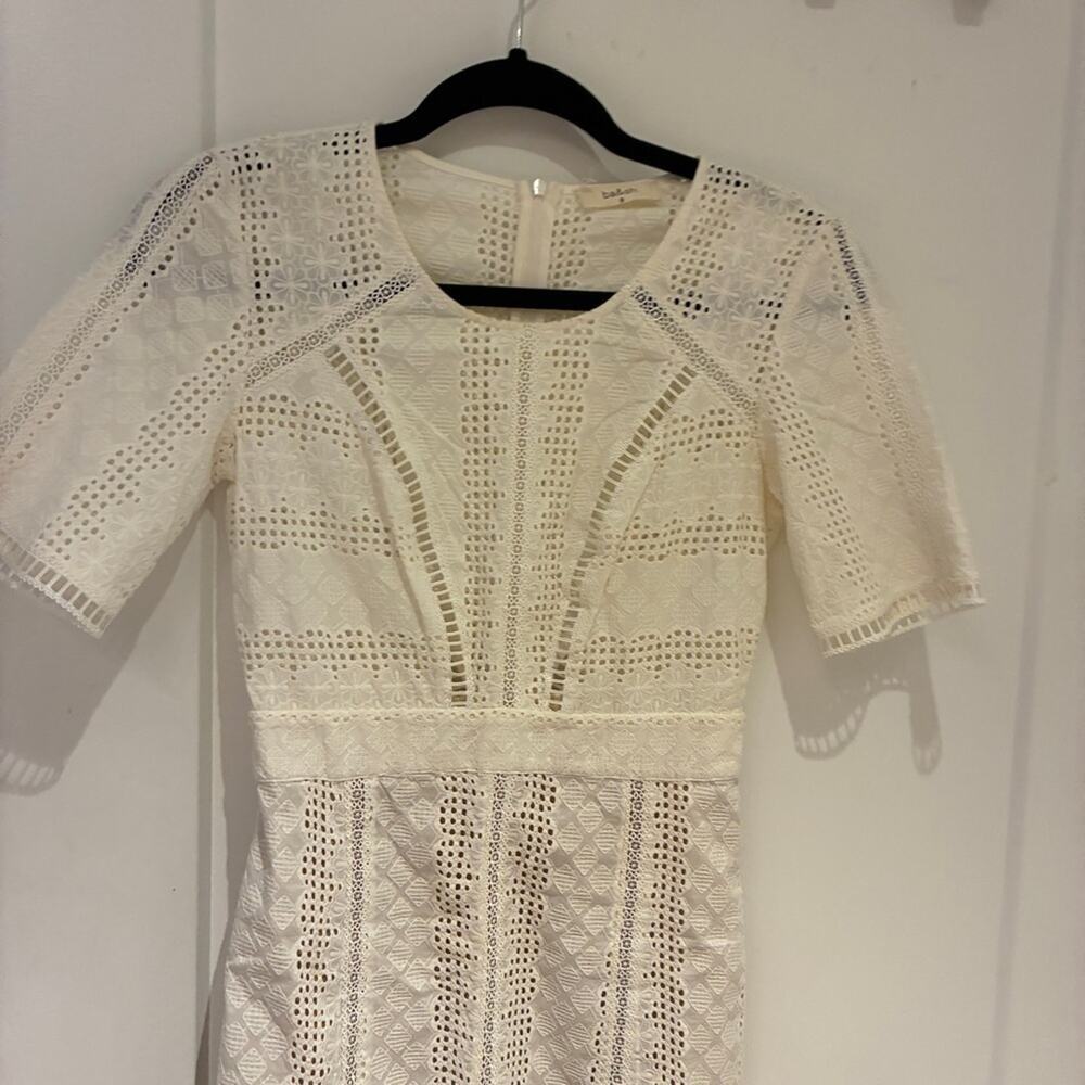 BA&SH Cream Gareth Eyelet Short Sleeve Shift Dress Sz 0 - Picture 3 of 11